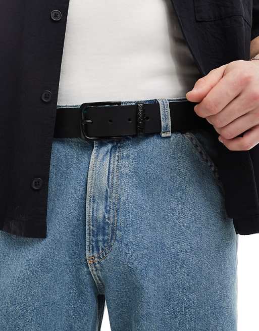 Pull&bear Brown Faux Leather Buckle Belt In Black