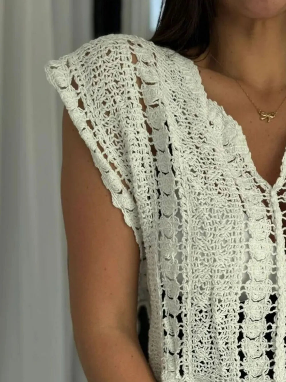Crochet Knit V-Neck Sweater Vest