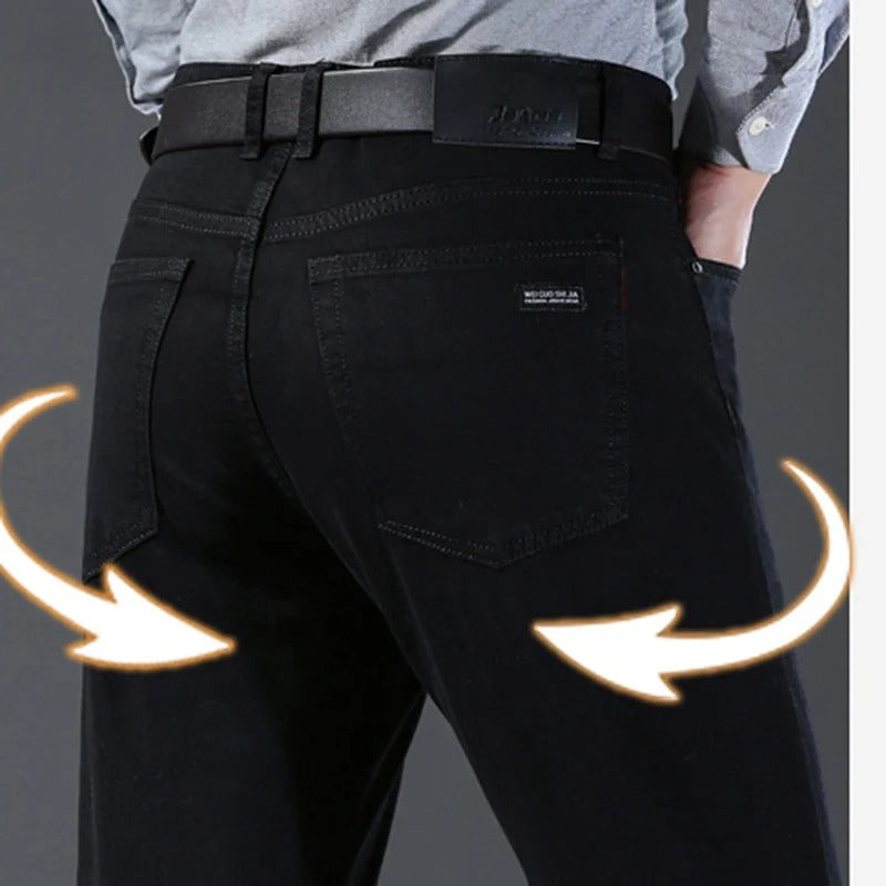 Men's Classic Pure Black Stretch Slim Fit Straight-Leg Denim Jeans