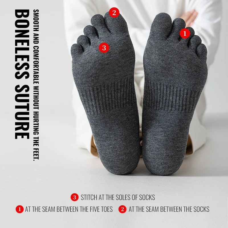 Men’s Pure Cotton Five Finger Boat Socks – 5 Pairs