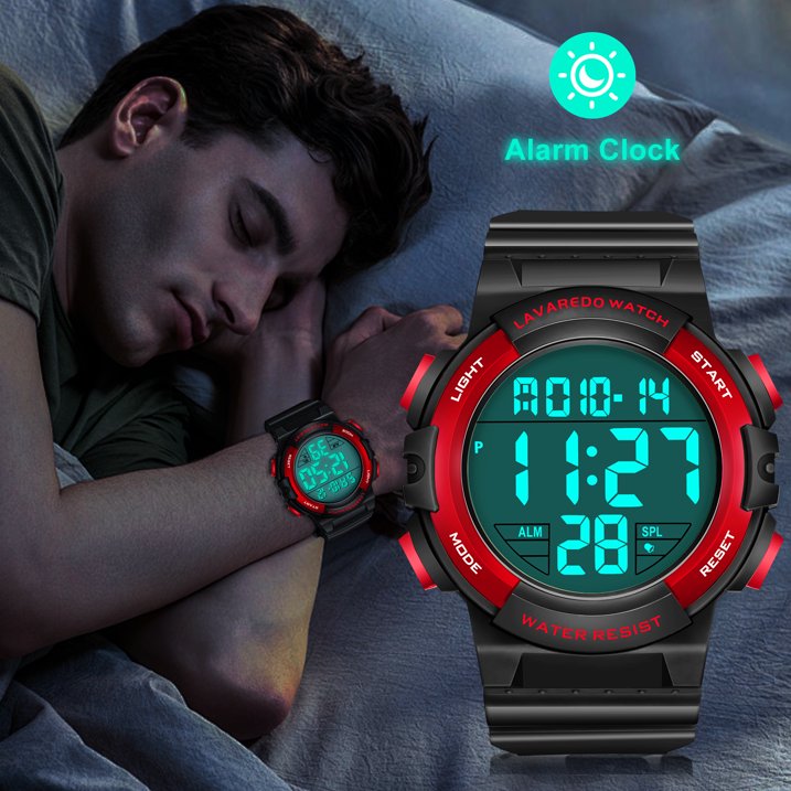Men's Digital Sports Watch With Stopwatch/Alarm/Dual Time/ LED Backlight Outdoor Sports Waterproof Watch PU Strap Gifts for Man