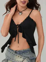Women's Sexy Summer Fitted Camisole Top - Sleeveless V-Neck Tie-Up Bow Bustier Crop Top