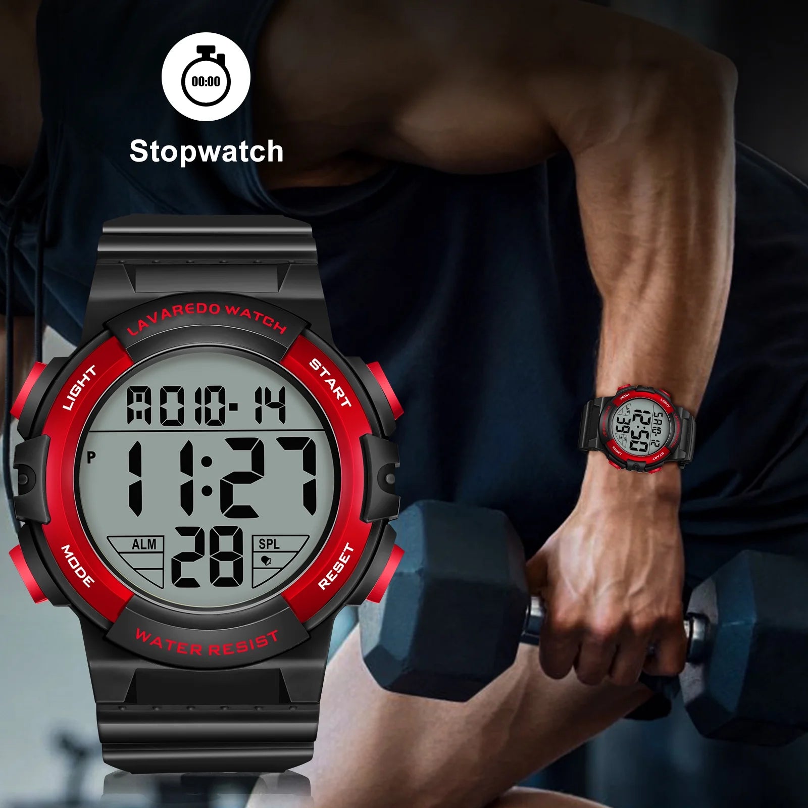 Men's Digital Sports Watch With Stopwatch/Alarm/Dual Time/ LED Backlight Outdoor Sports Waterproof Watch PU Strap Gifts for Man