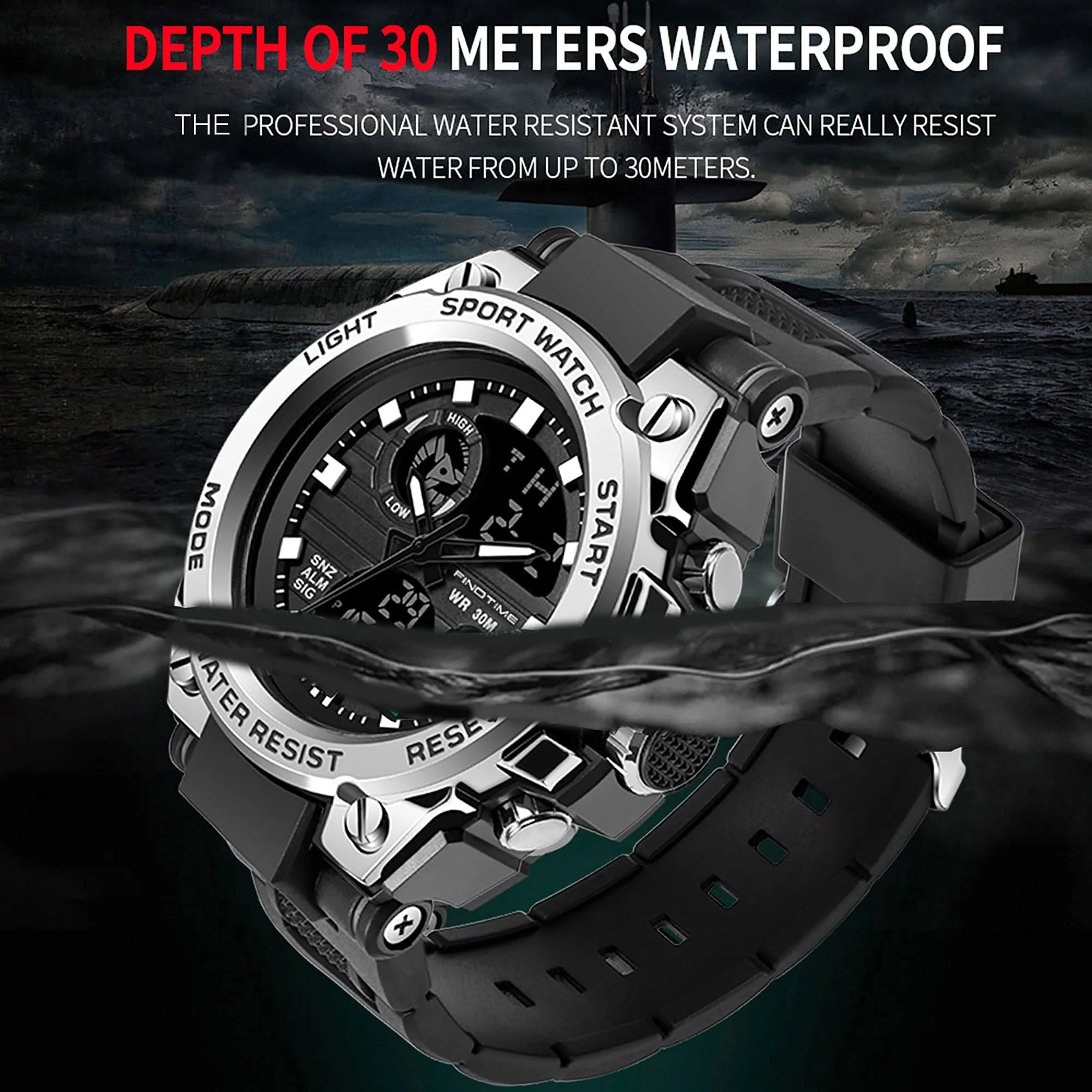 Findtime Men's Military Watch Outdoor Sports Electronic Watch Tactical Army Wristwatch LED Stopwatch Waterproof Digital Analog Watches