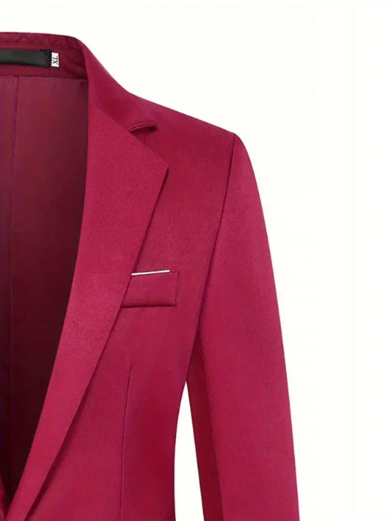 The Slim Fit Single-Breasted Lapel Single-Row One-Button Fashion Blazer Burgundy