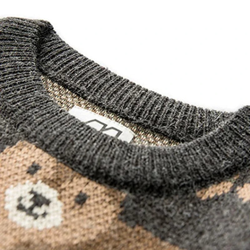 Winter Vintage Sweater Men Cute Bear Pullover