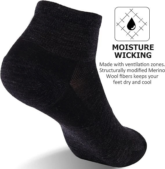 Merino Wool Ultra-Light Athletic Ankle Socks – 3 Pairs