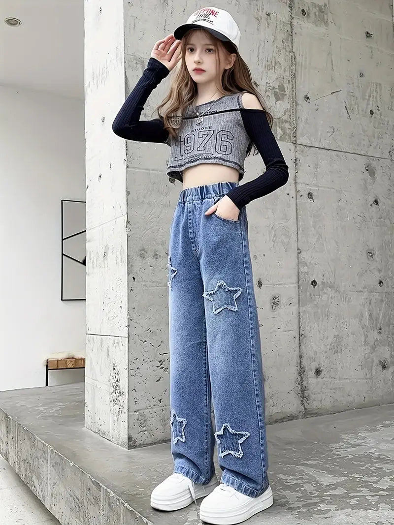 Y2K Style Five-Point Star Jeans for Girls