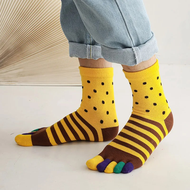 Men’s 5-Toe Striped Cotton Short Socks – 5 Pairs
