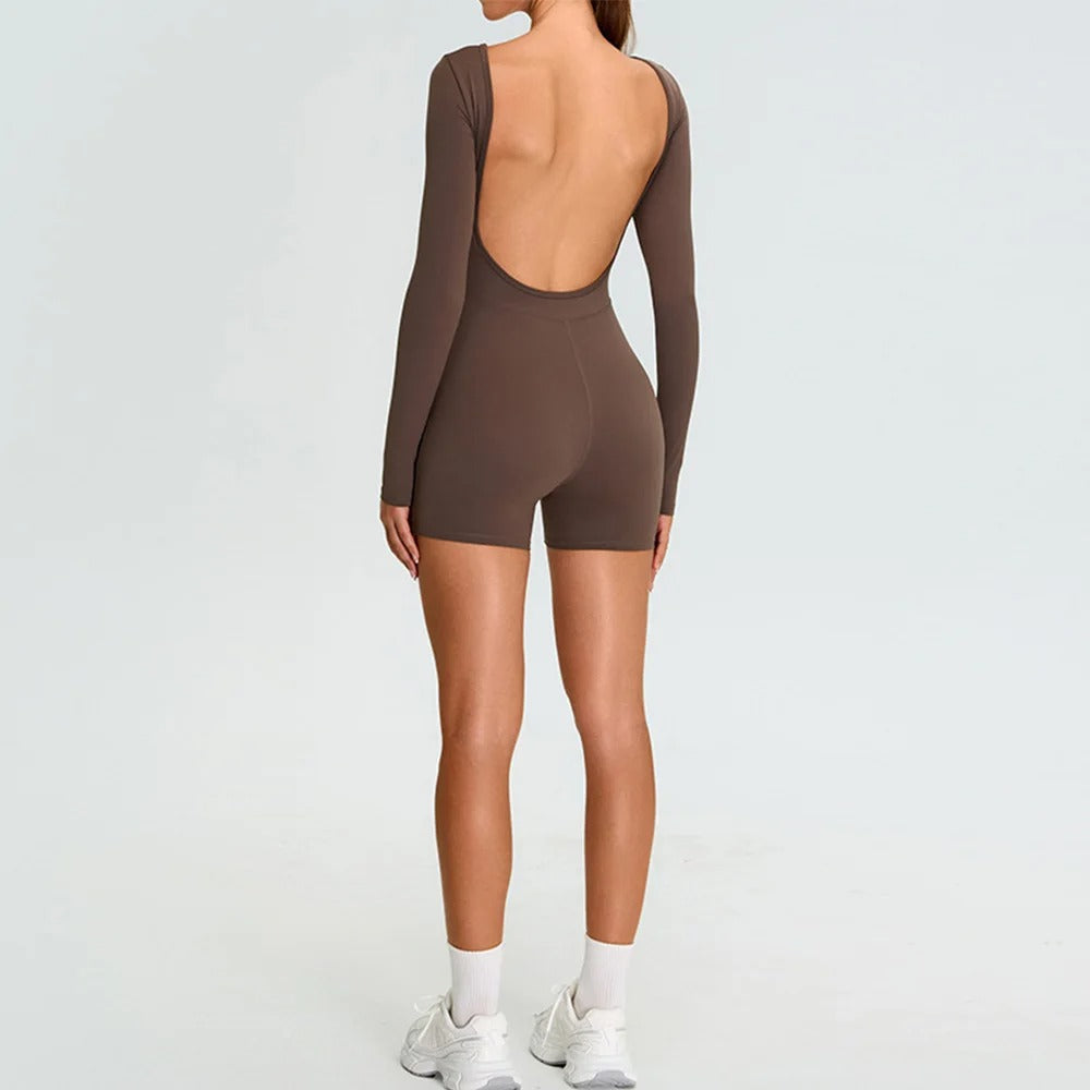 Women's Long Sleeve Backless Yoga Jumpsuit
