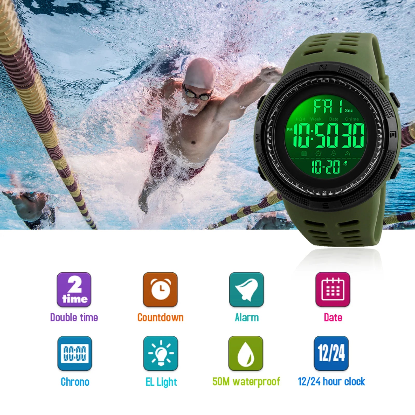 SKMEI Men's Watch, Waterproof Digital Sport Watch