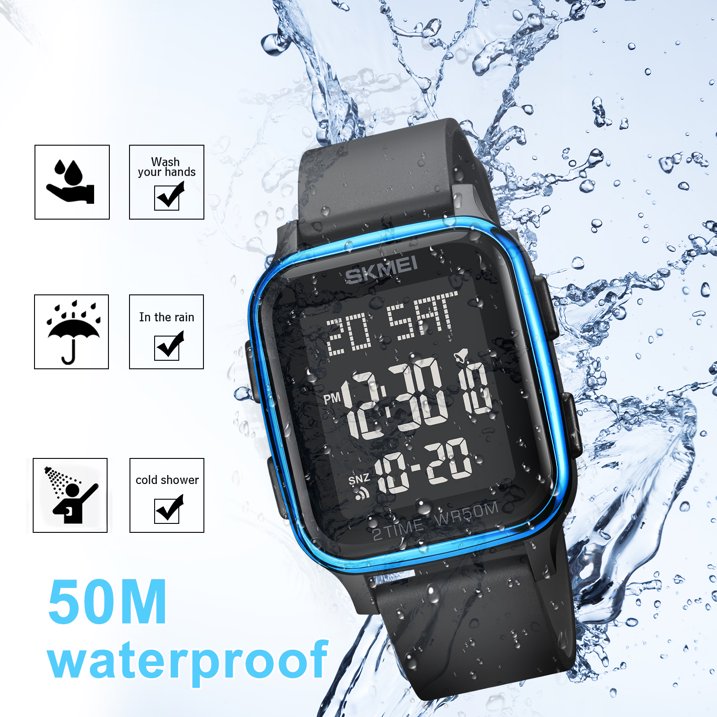 Digital Multifunction Watch Outdoor Casual Square 50M Waterproof Led Light Wristwatch for Men