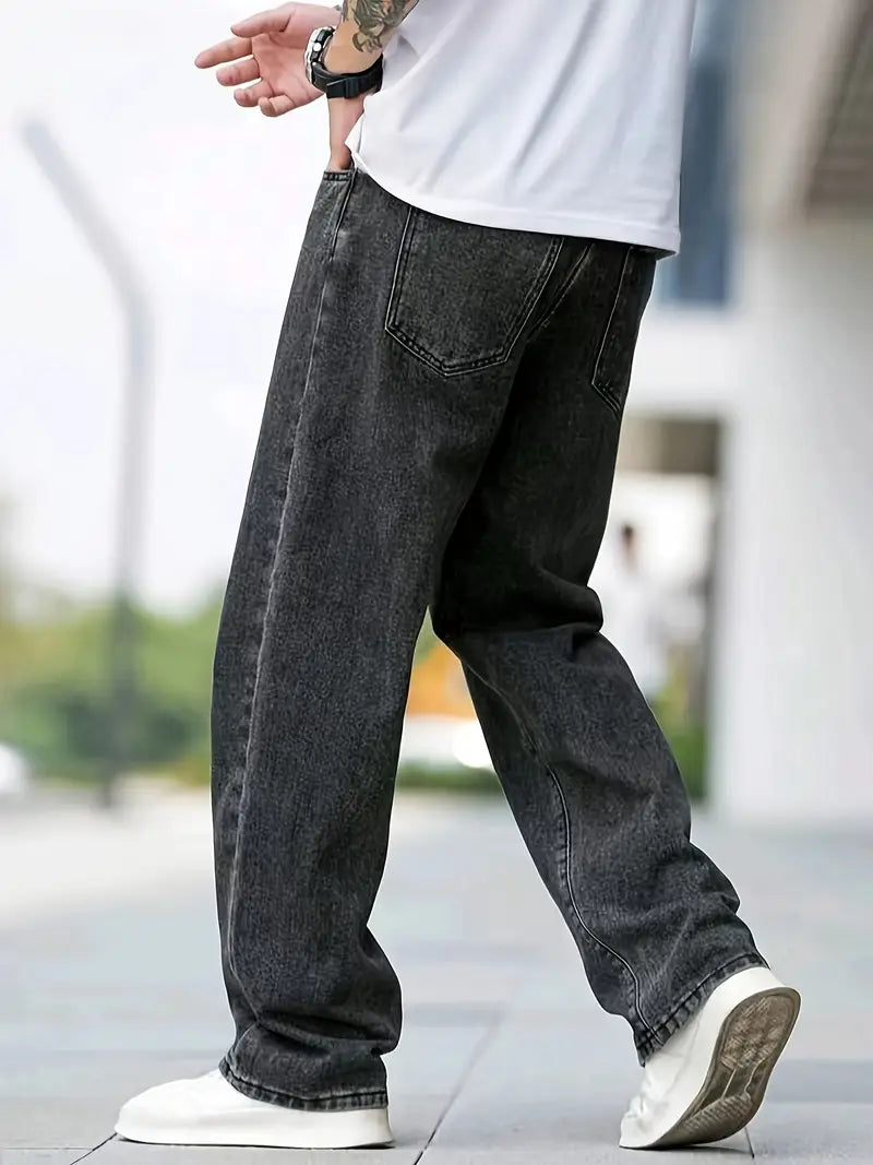 Men'S Loose Black Denim Pants
