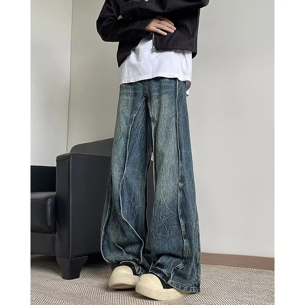 American High Street Spliced Straight-Leg Jeans