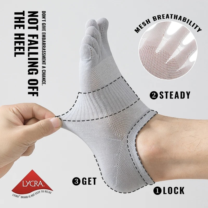 Men’s Pure Cotton Five Finger Boat Socks – 5 Pairs