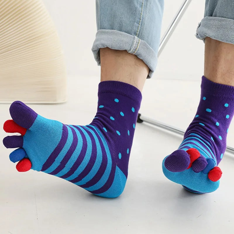 Men’s 5-Toe Striped Cotton Short Socks – 5 Pairs