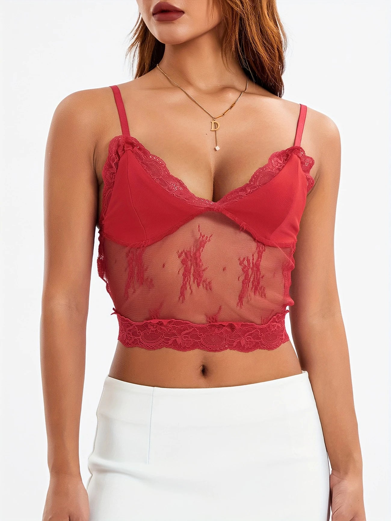 Women Sexy Camisole Summer Sheer Lace Patchwork Sleeveless V Neck Crop Tops