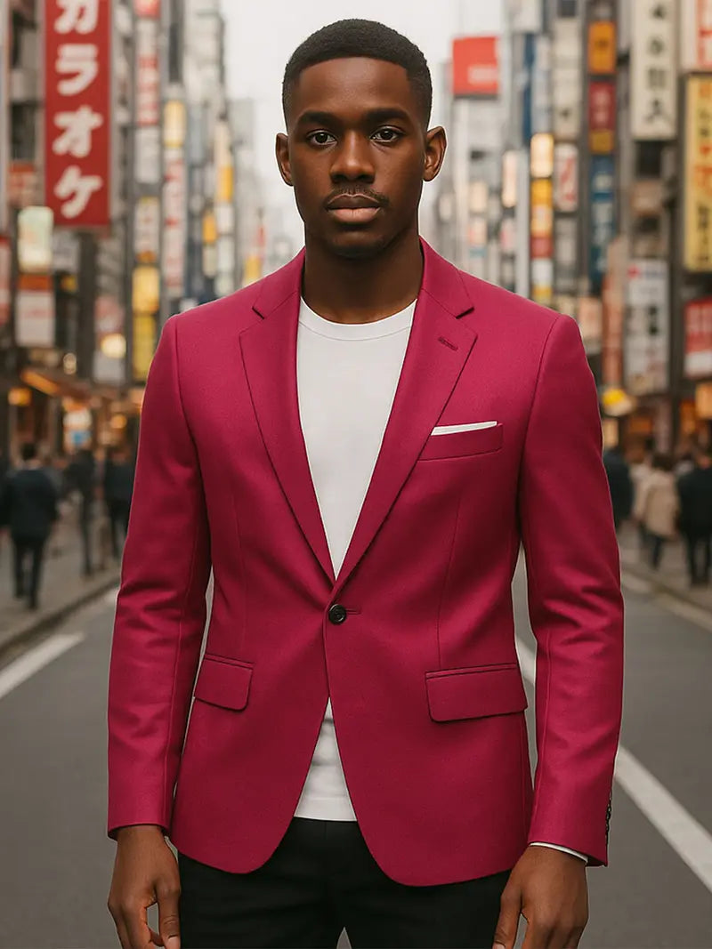 The Slim Fit Single-Breasted Lapel Single-Row One-Button Fashion Blazer Burgundy