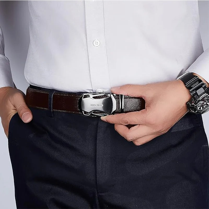 Automatic Buckle Men's Genuine Leather Belt 115cm