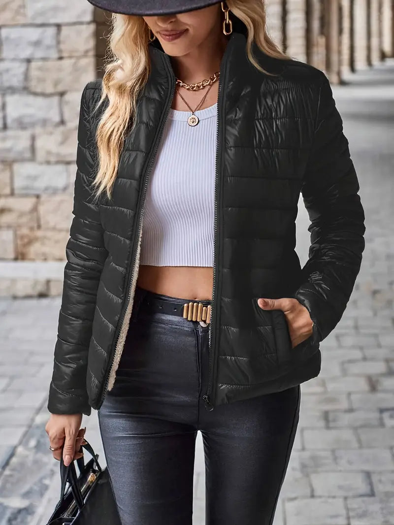 Women'S Solid Color Lightweight Warm Puffer Jacke