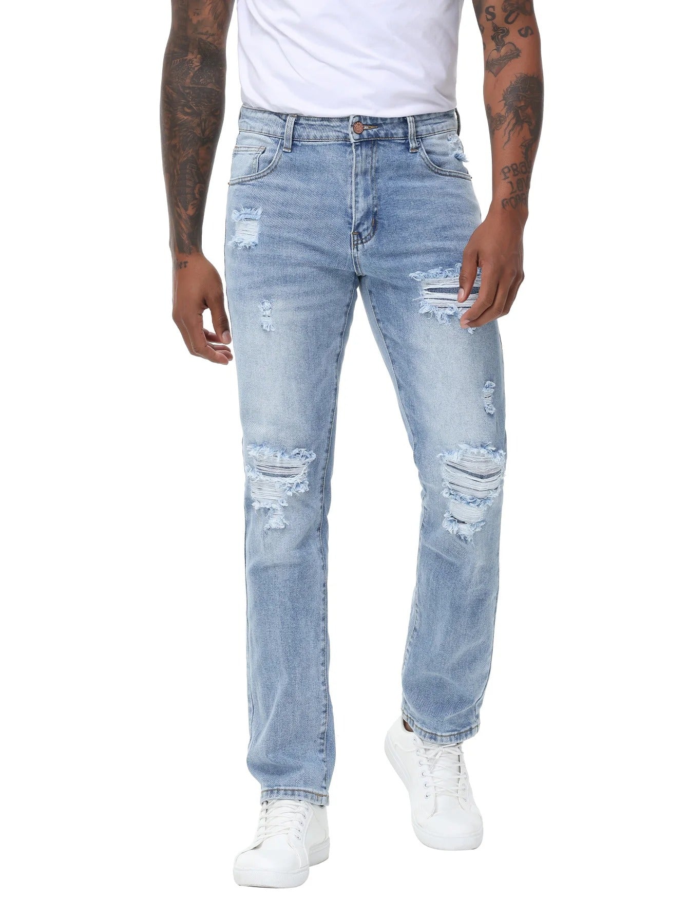 Men’s Light Blue Ripped Stretch Slim Fit Jeans