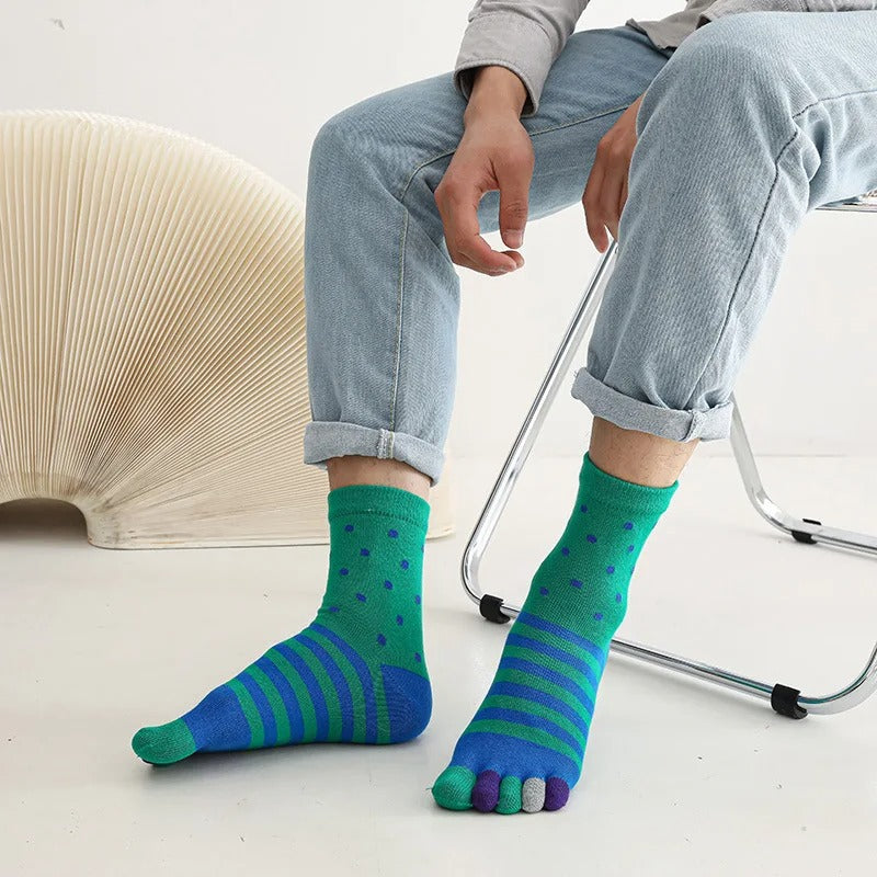 Men’s 5-Toe Striped Cotton Short Socks – 5 Pairs