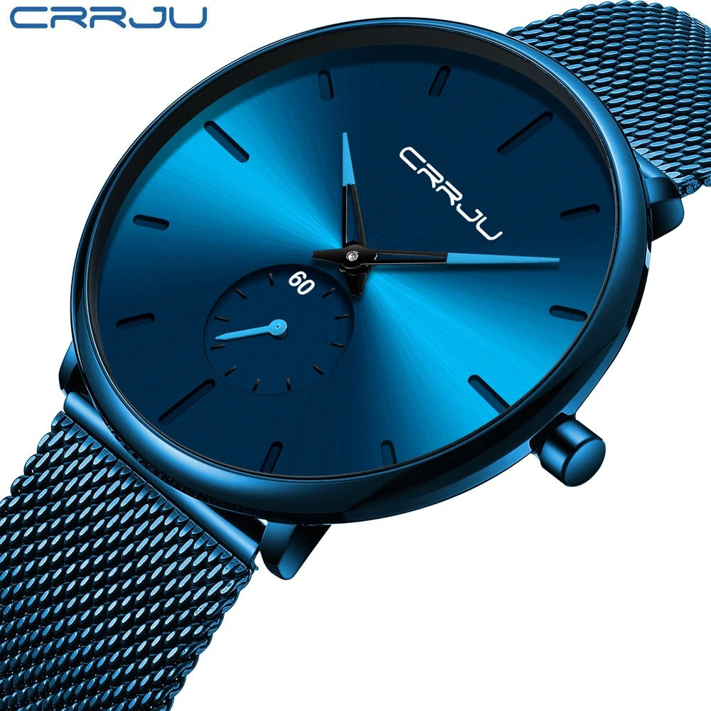 Men's Fashion Stainless Steel Blue Thin Watch