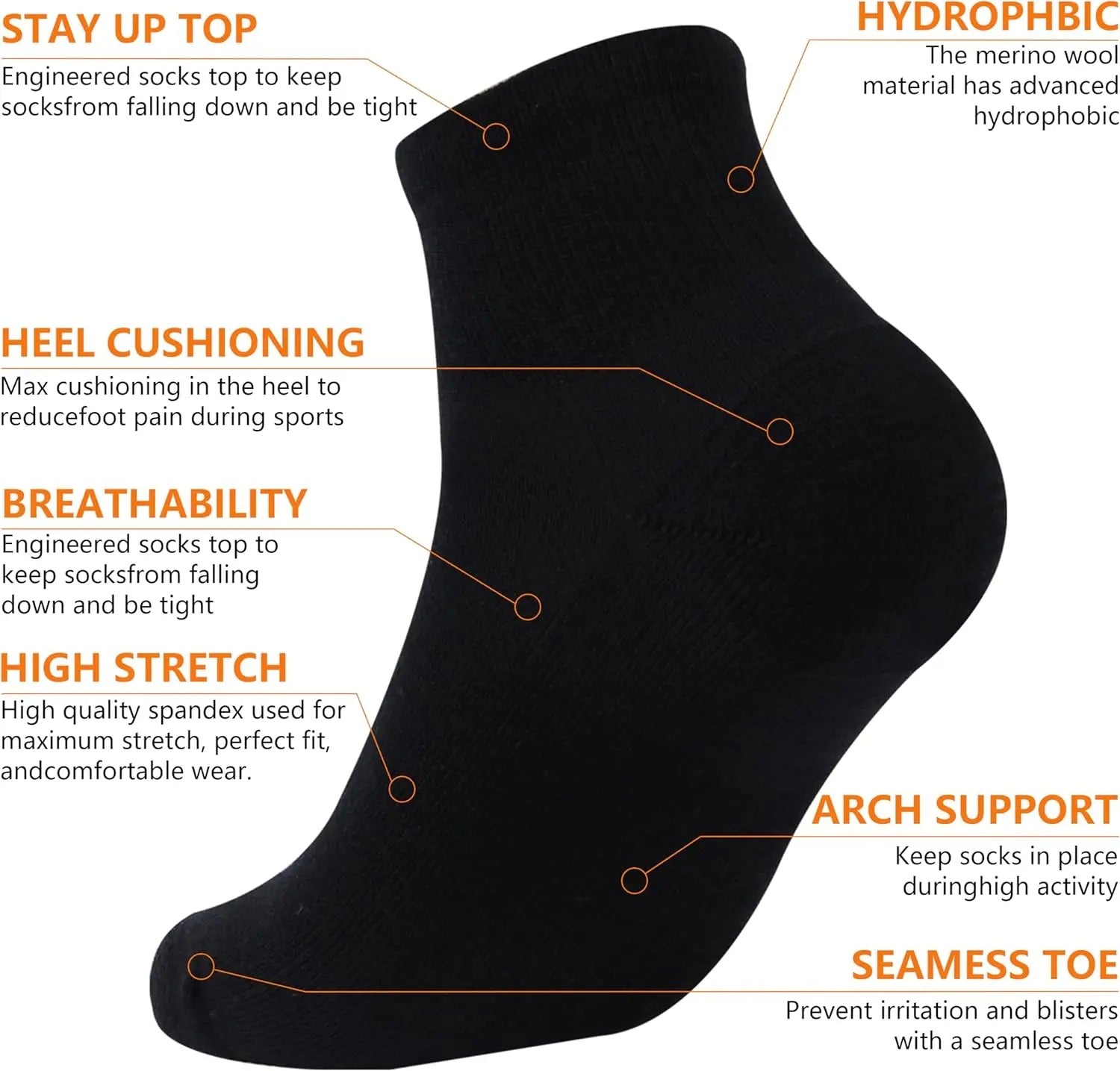 Merino Wool Ultra-Light Athletic Ankle Socks – 3 Pairs