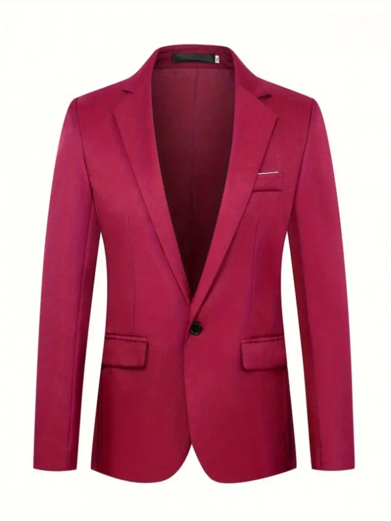 The Slim Fit Single-Breasted Lapel Single-Row One-Button Fashion Blazer Burgundy
