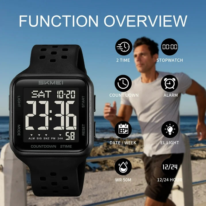 SKMEI Mens Digital Watch Outdoor Sports Waterproof Large Face Wrist Watches