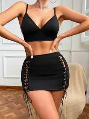 Women'S Lingerie Set V-neck Tops and Bodycon Skirt for Wedding