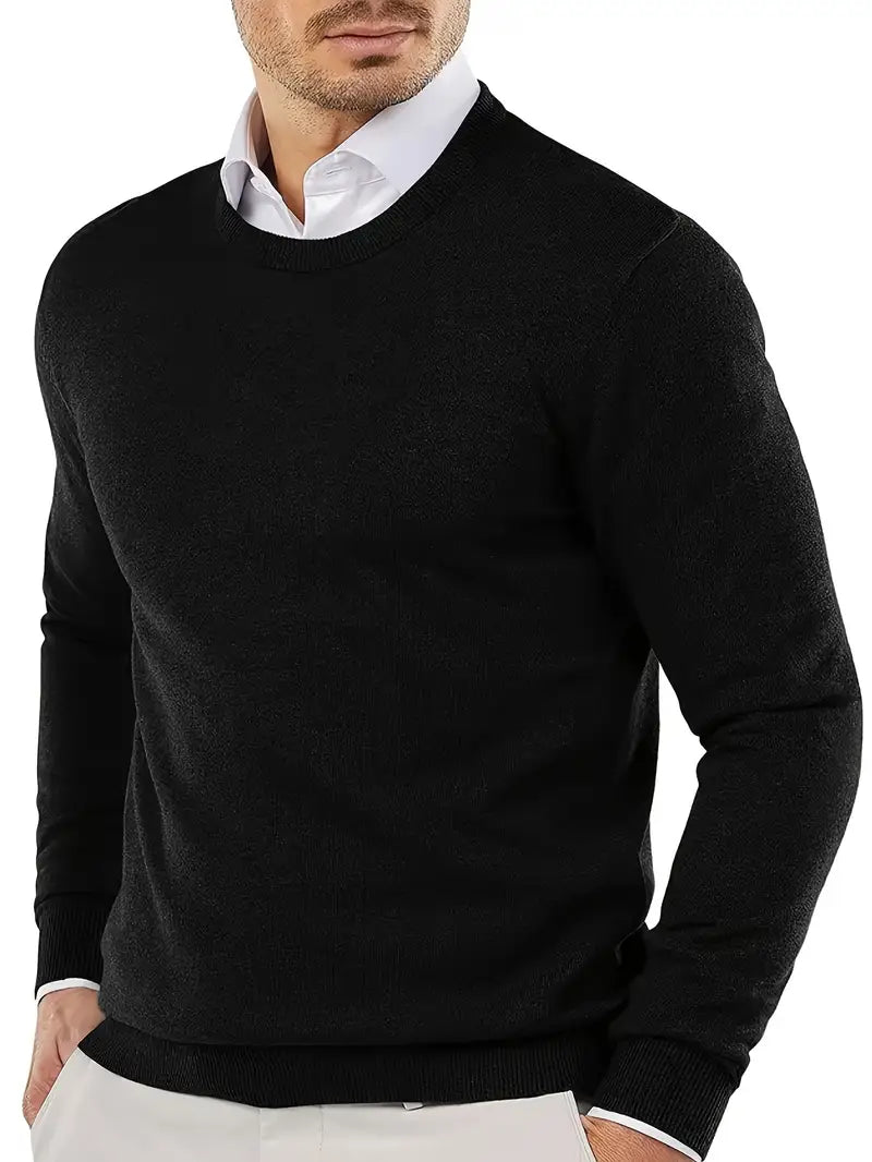 Men's Premium Solid Color Round Neck Knit Sweater