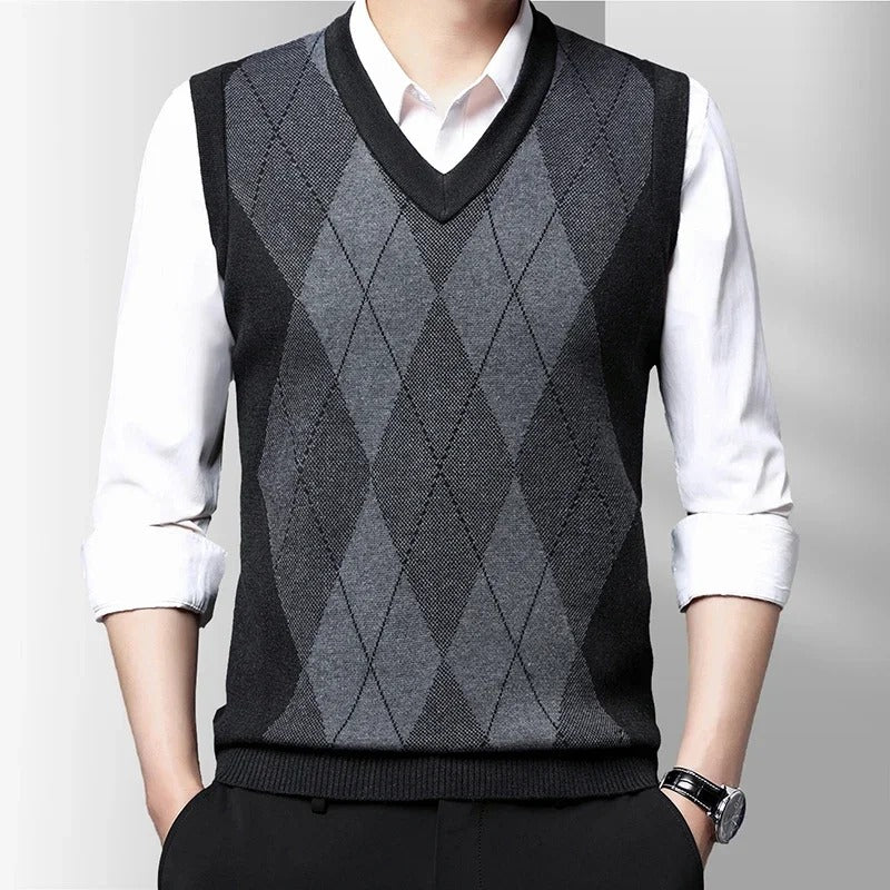 Men's V-Neck Knitted Wool Vest – Smart Casual Style