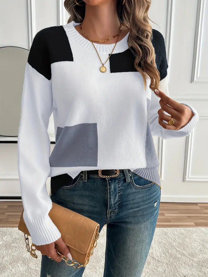 Casual Long Sleeve Crew Neck Pullover Sweater