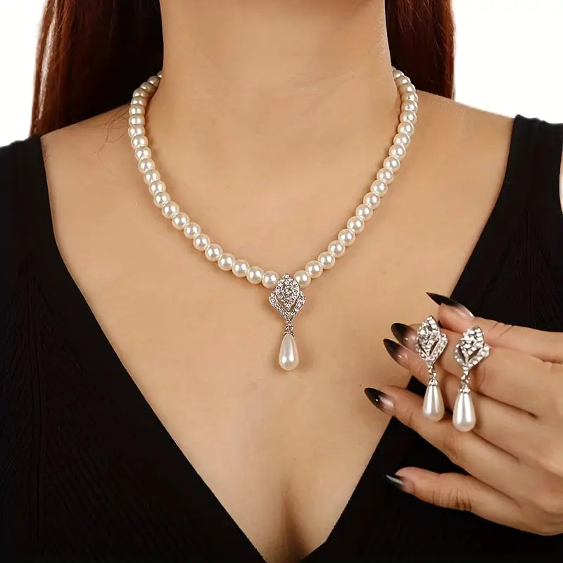 Pearl Bridal Necklace Earrings Set