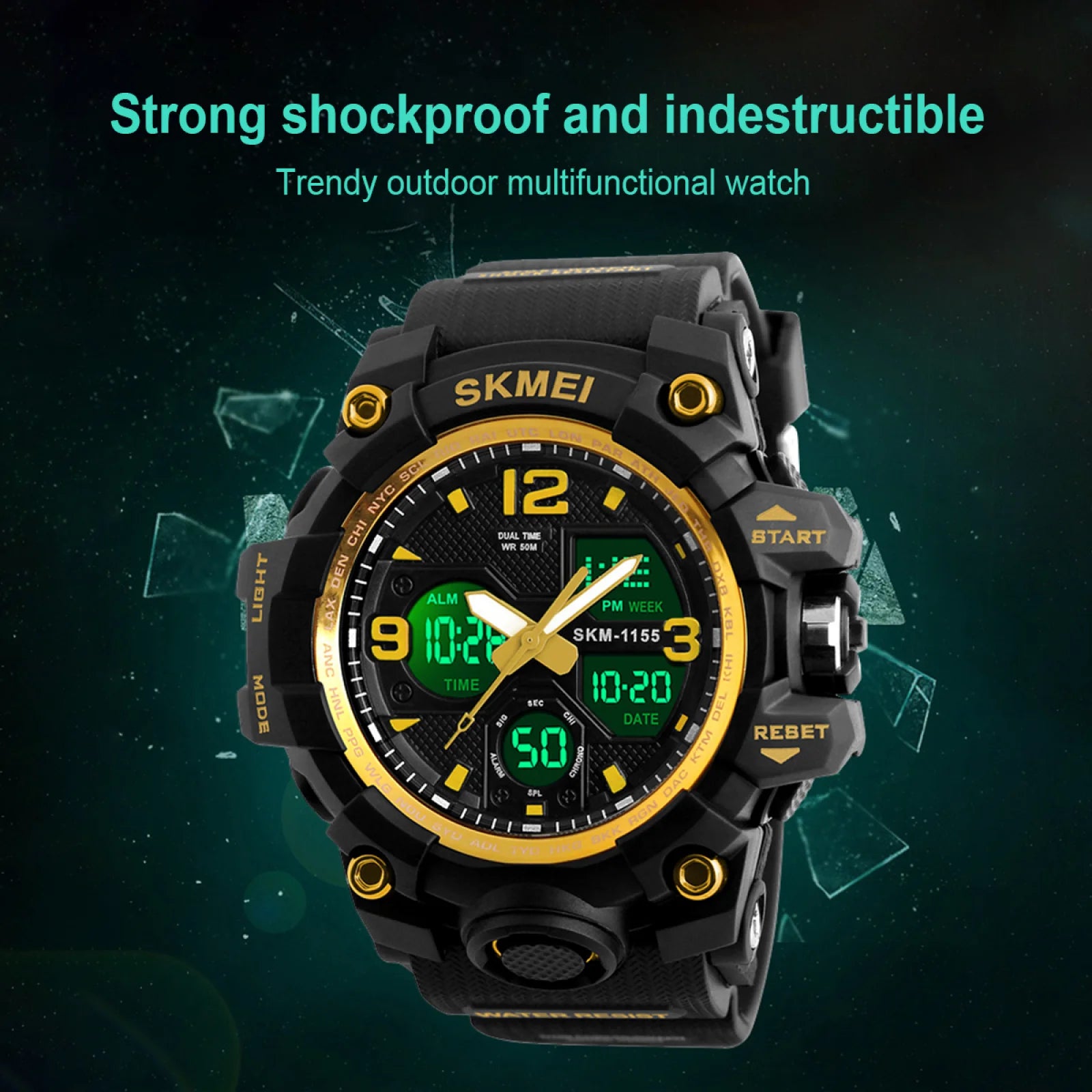SKMEI Men's Digital Sports Watch, Large Face Military Waterproof Watches for Men with Stopwatch Alarm LED Back Light Sports Watch,Gold