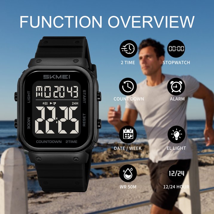Mens Digital Watch Outdoor Sports Waterproof Large Face Wrist Watches