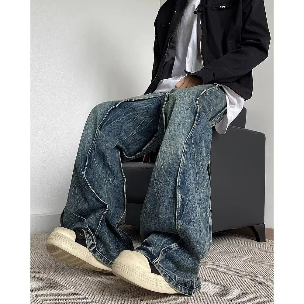 American High Street Spliced Straight-Leg Jeans