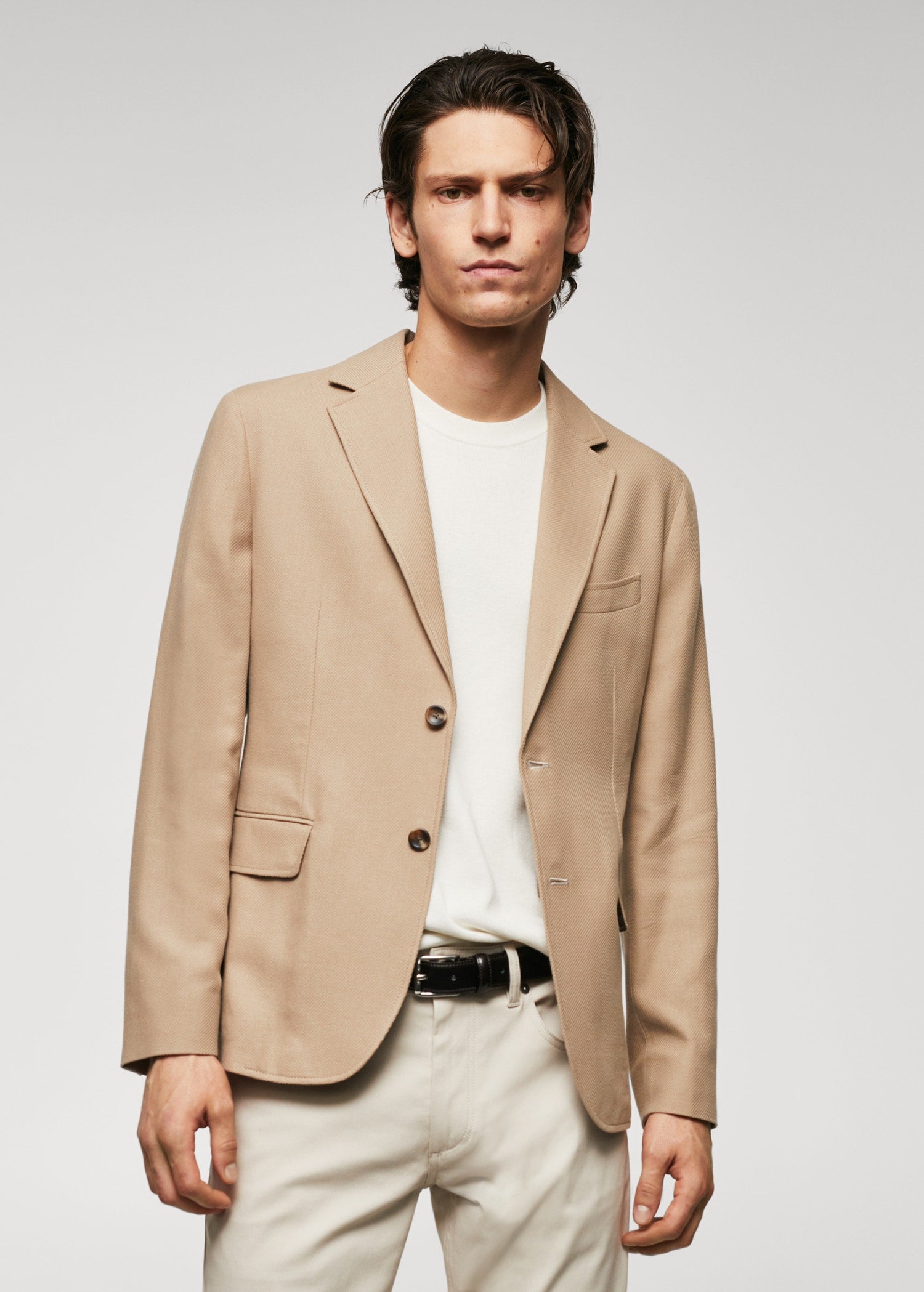 Structured Slim Fit Cotton Blazer Beige