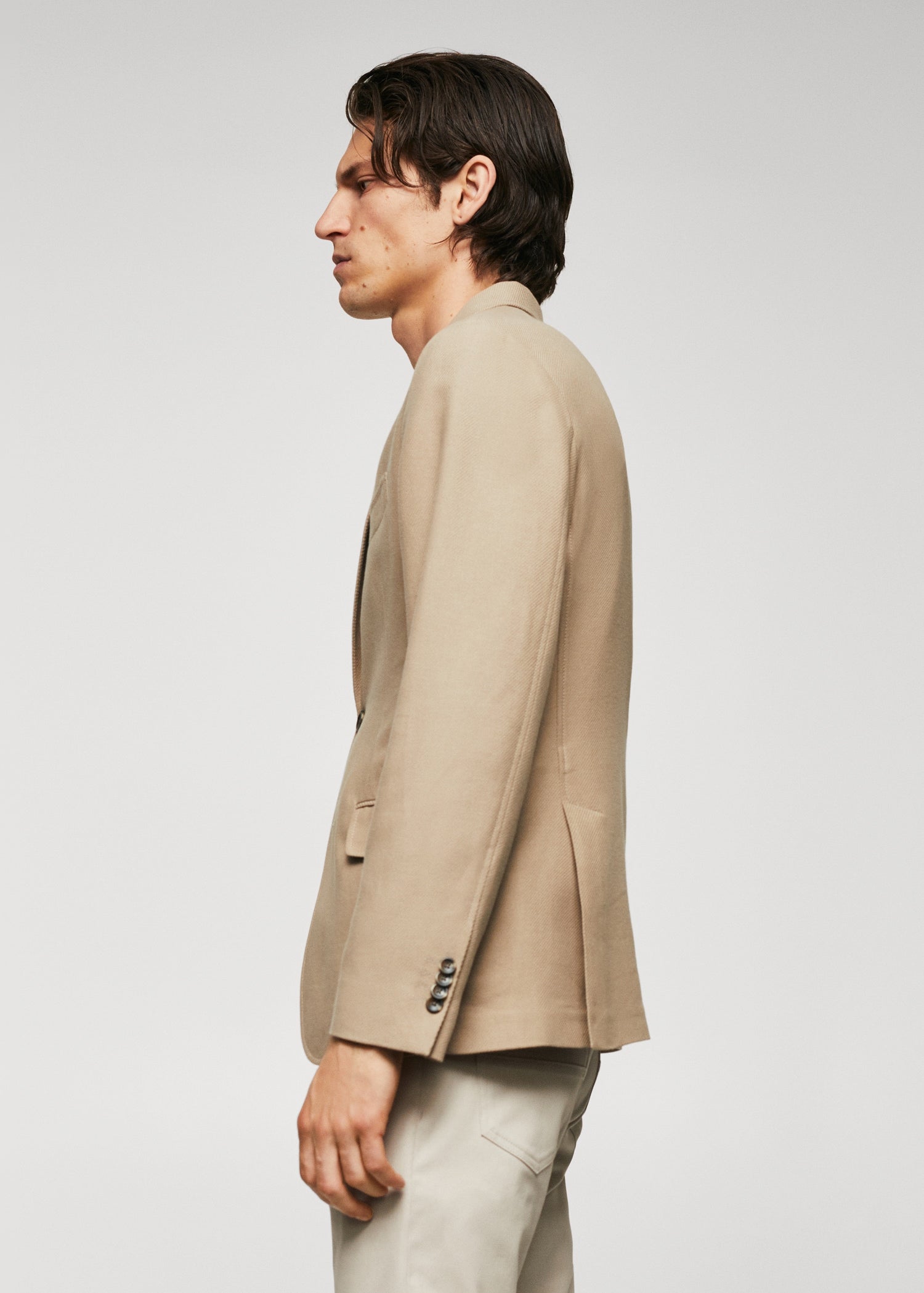 Structured Slim Fit Cotton Blazer Beige