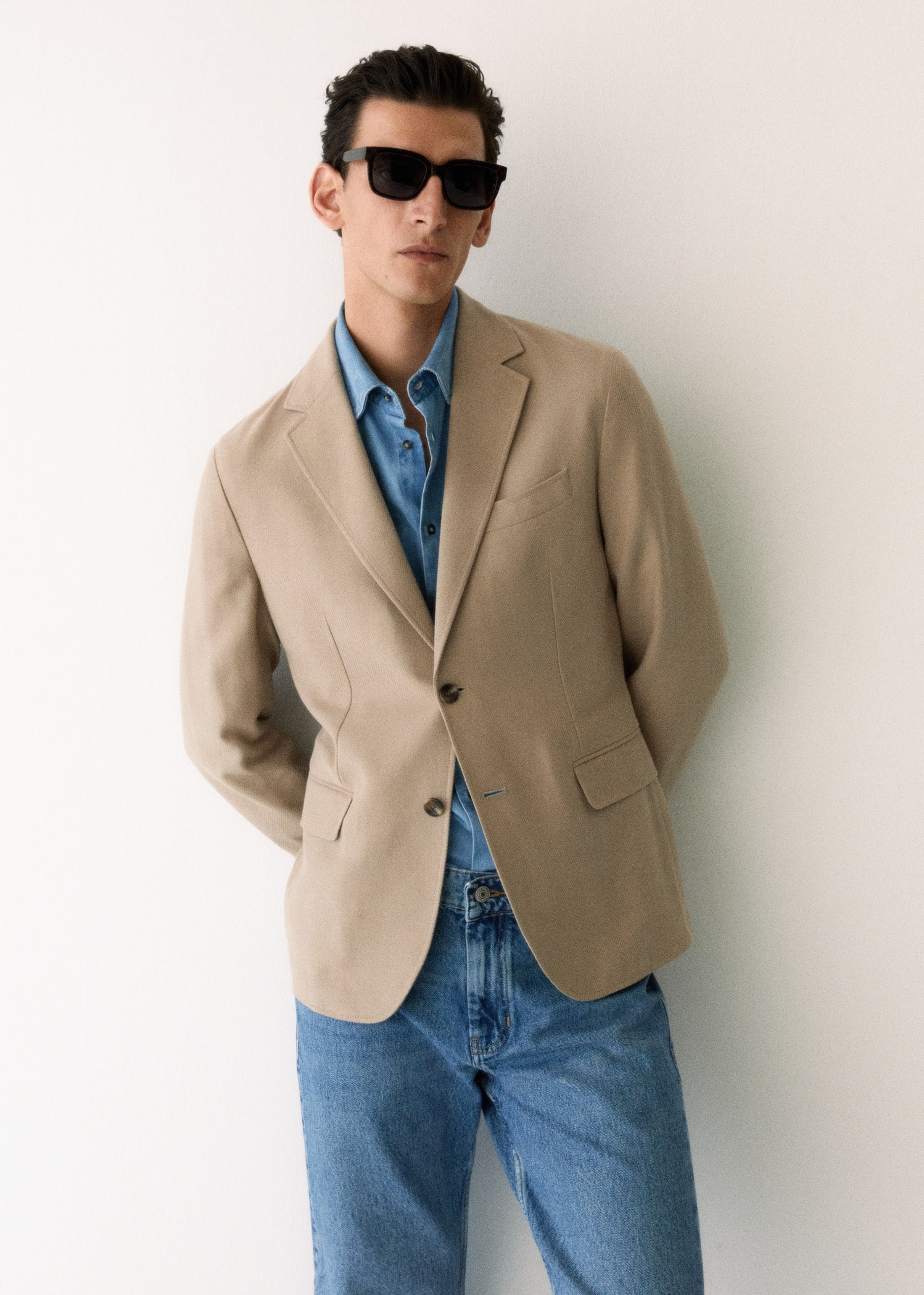 Structured Slim Fit Cotton Blazer Beige
