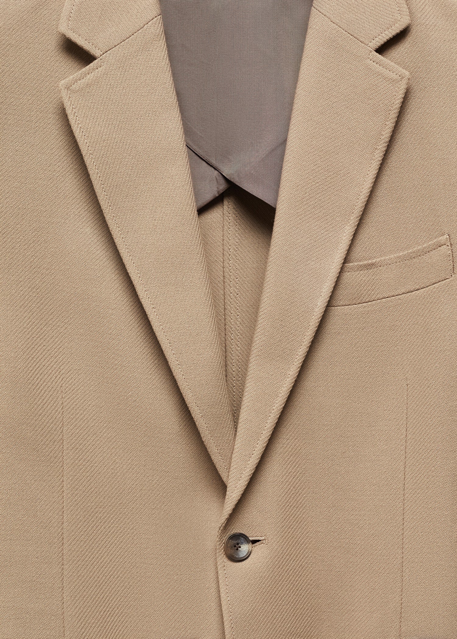 Structured Slim Fit Cotton Blazer Beige