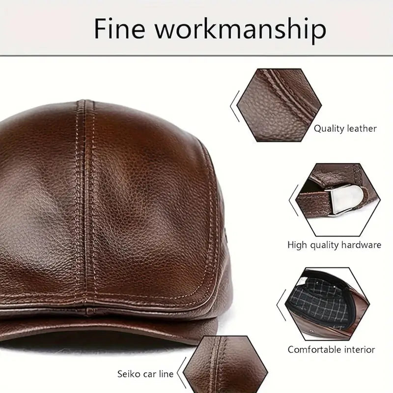 Men's Genuine Cowhide Leather Newsboy Cap