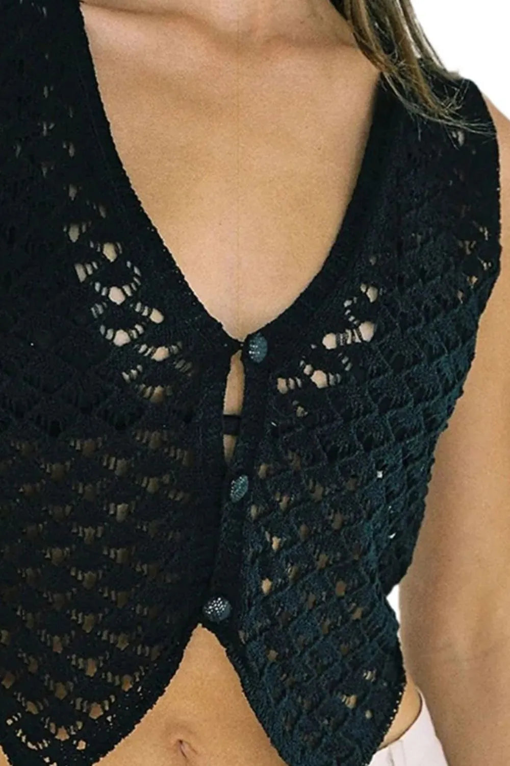 Openwork V-Neck Sweater Vest