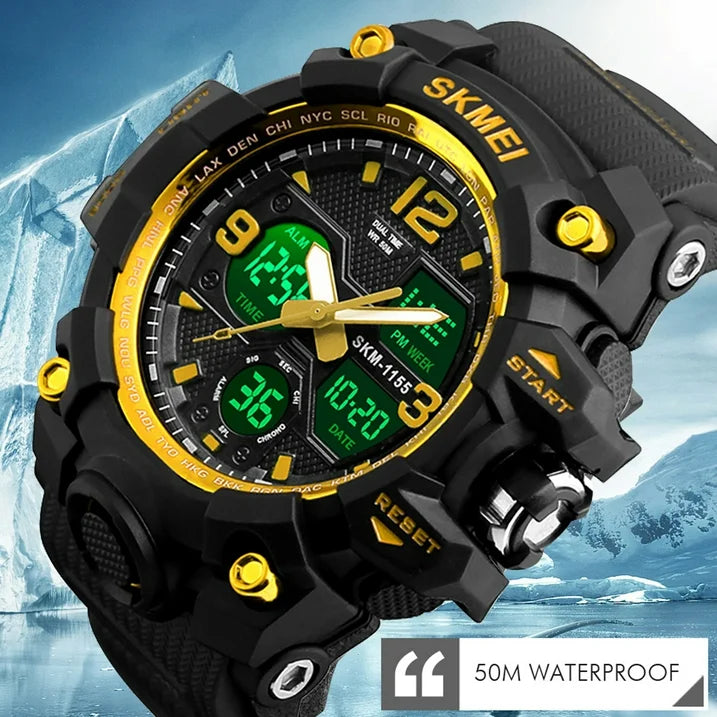 SKMEI Men's Digital Sports Watch, Large Face Military Waterproof Watches for Men with Stopwatch Alarm LED Back Light Sports Watch,Gold