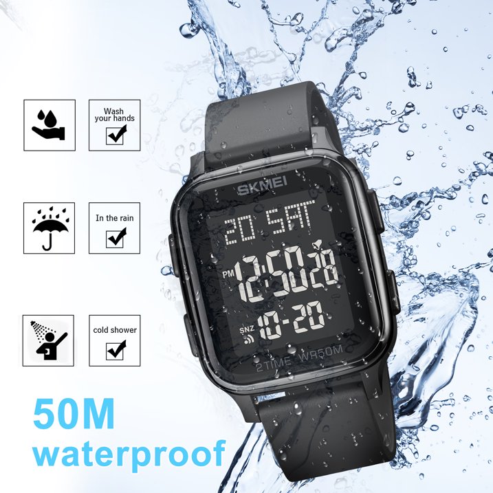 Men's Digital Multifunction Watch Outdoor Casual Square 50M Waterproof Led Light Wristwatch