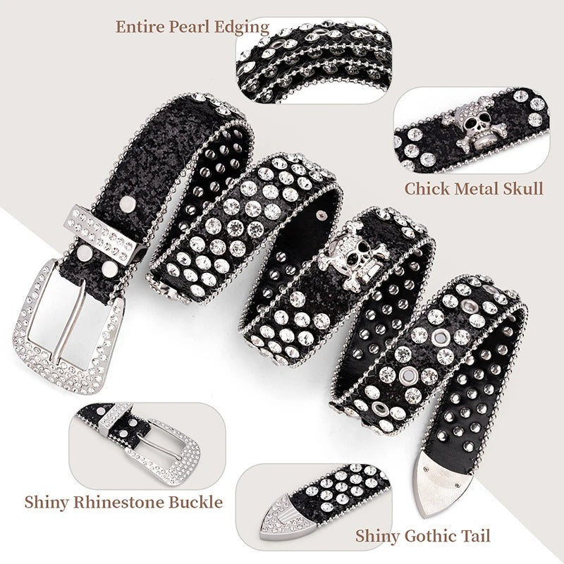 Maikun Black Rhinestone Western Bling Belt