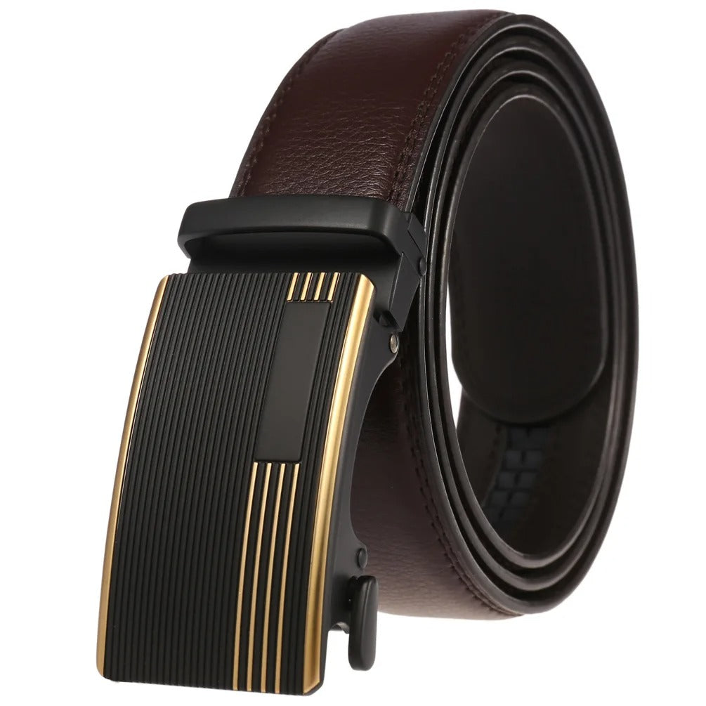 Men's Leather Belt with Metal Automatic Buckle – 130cm