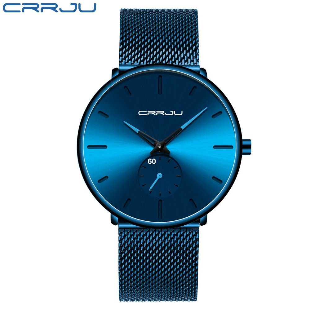 Men's Fashion Stainless Steel Blue Thin Watch