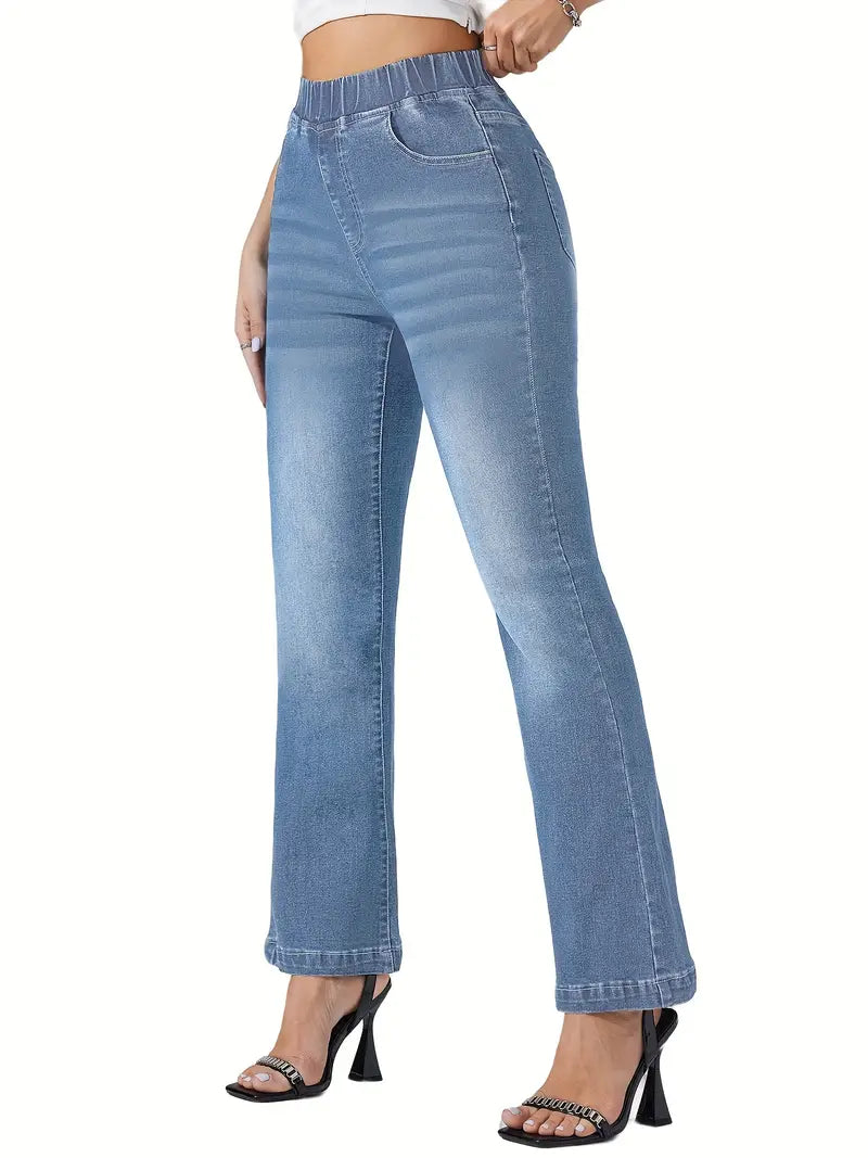 Elastic Waist Slim-Fit Stretch Jeans for Women